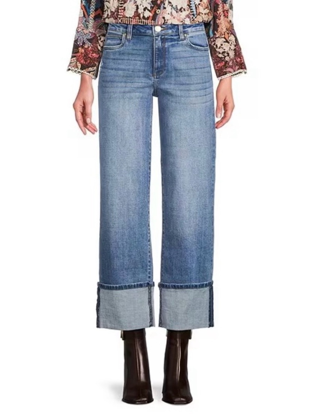 Kut From The Kloth Sienna Wide Leg High Rise Medium Wash Cuffed Jean Size 10